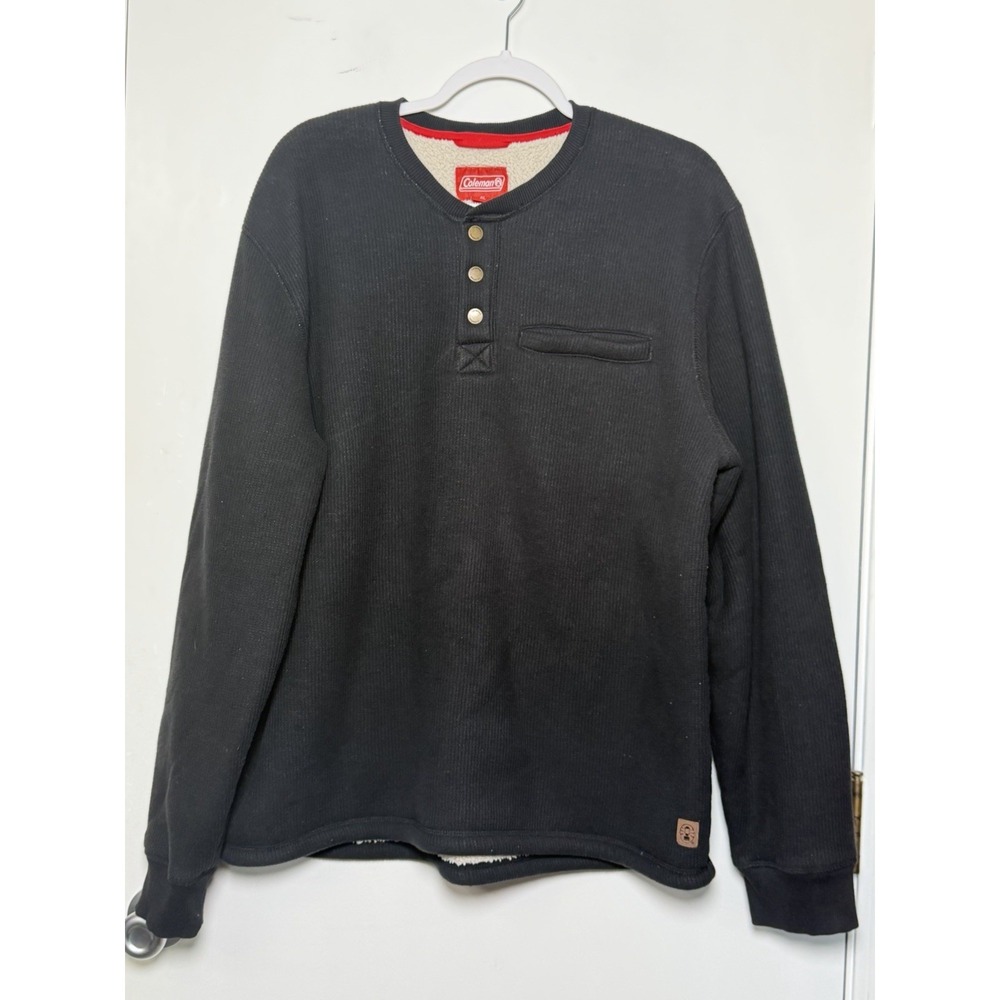 Coleman Men's XL Black Sherpa Lined Snap Henley Pullover Sweatshirt Workwear